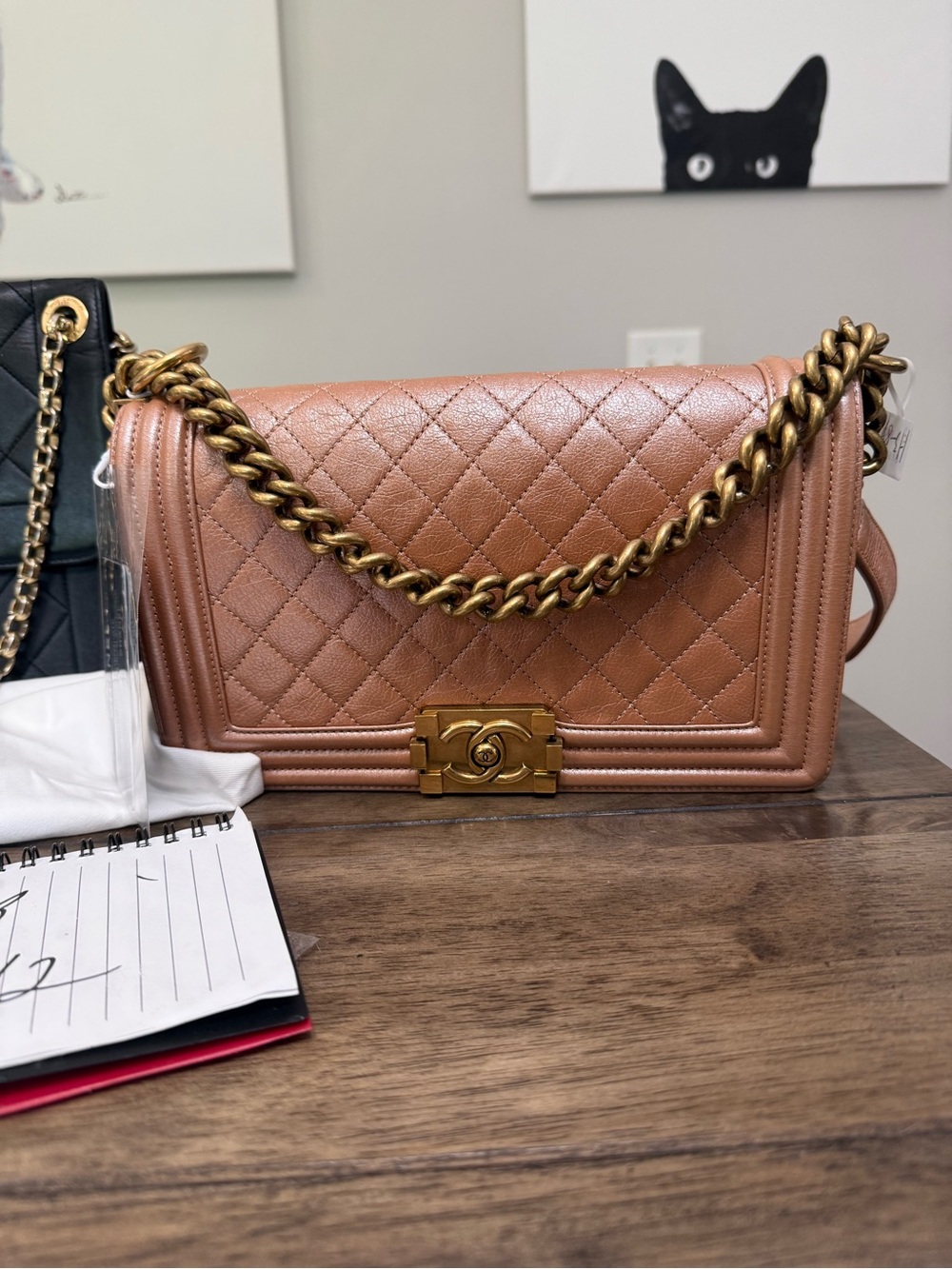 CHANEL Old Medium Boy Flap in Rose Beige Wrinkled Calfskin